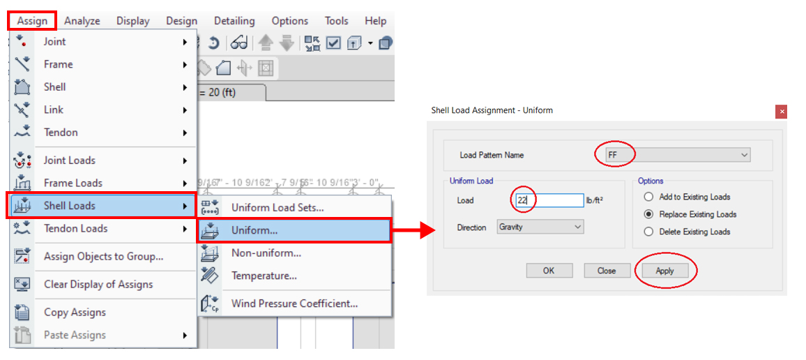 Assign →Shell Loads →Uniform